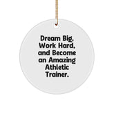 Inspirational Gifts for Men - Funny Athletic Trainer Quotes, Christmas Unique Gifts from Friends, Circle Ornament, Dream Big Hard Become Amazing Trainer - Image 1